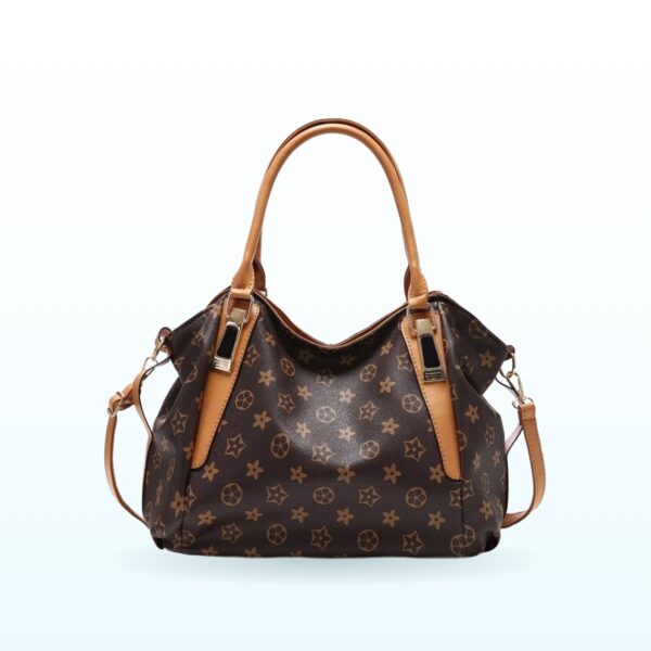 Brown printed slouchy shoulder handbag with tan handles – EB11