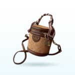 Tan embossed bucket shoulder bag with scarf handle – EB17