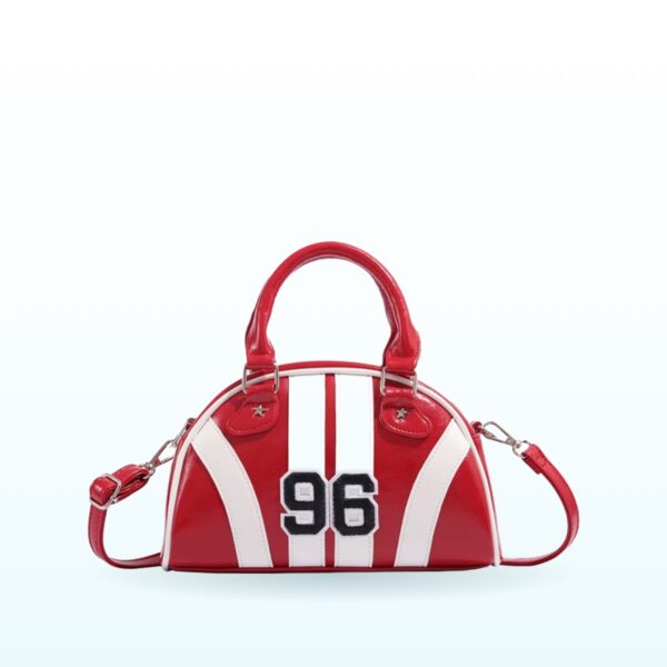 Red racing stripe bowler bag with number 96 patch – EB19
