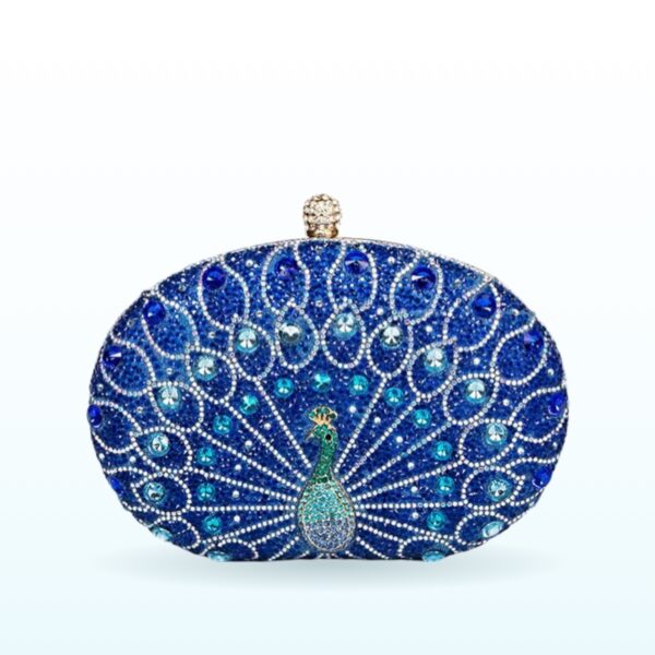 Blue crystal peacock party clutch with rhinestone design – EB24