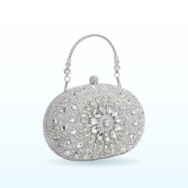 Silver crystal embellished party clutch bag with metal top handle – EB27