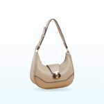 Beige curved hobo shoulder bag with gold twist-lock – EB31