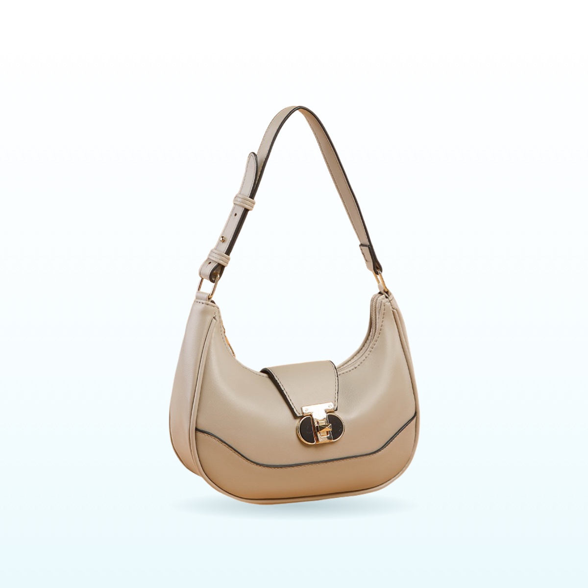 Beige curved hobo shoulder bag with gold twist-lock – EB31