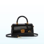 Black glossy top handle mini bag with gold hardware – EB35