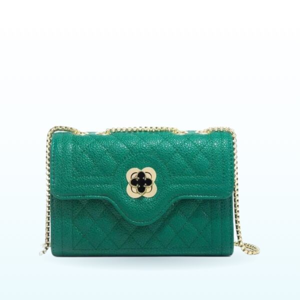 Green quilted chain shoulder bag with gold chain – EB47