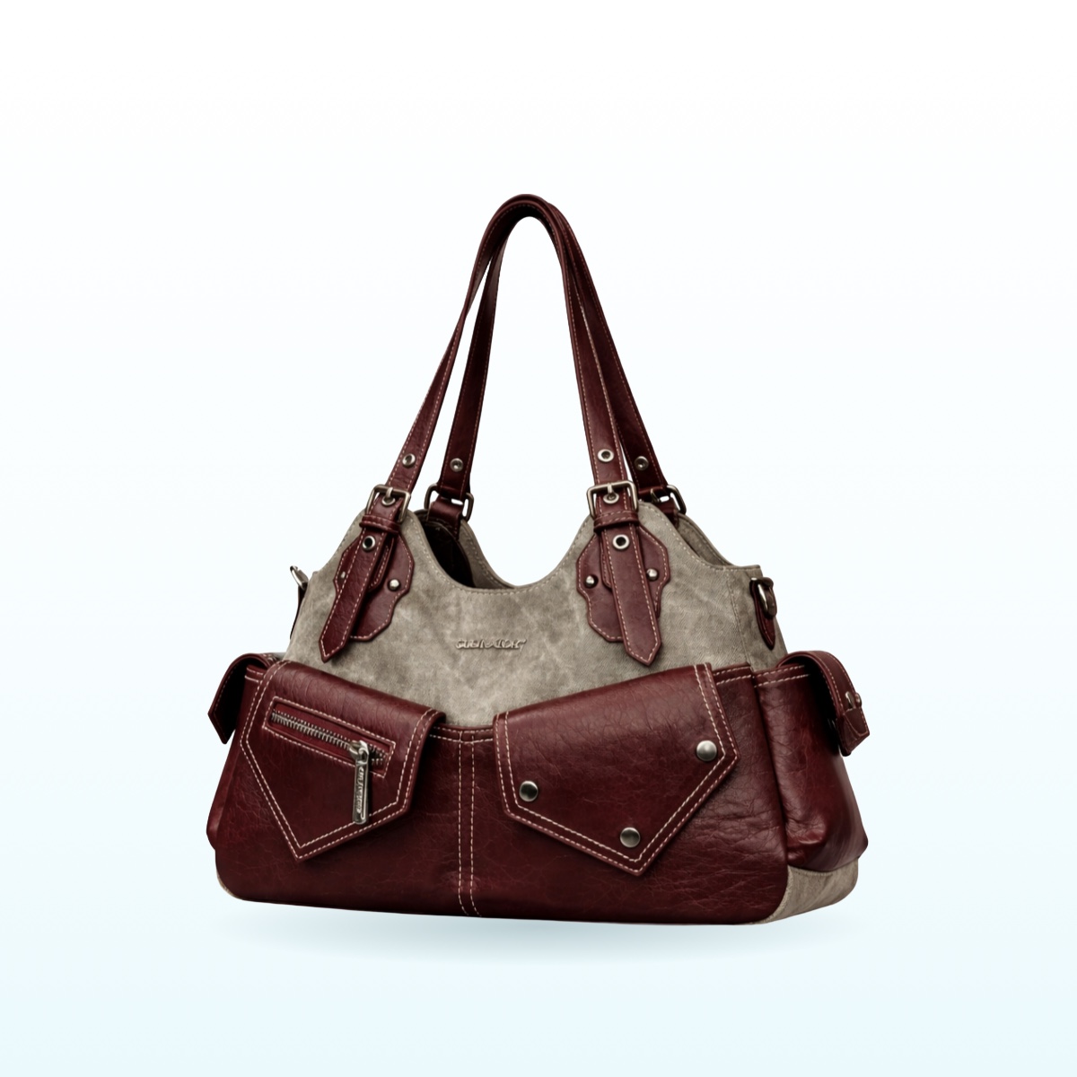 Burgundy and grey two-tone pocket shoulder bag – EB8