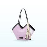 Lavender pleated tote shoulder bag with black trim and V-shaped top – EB9