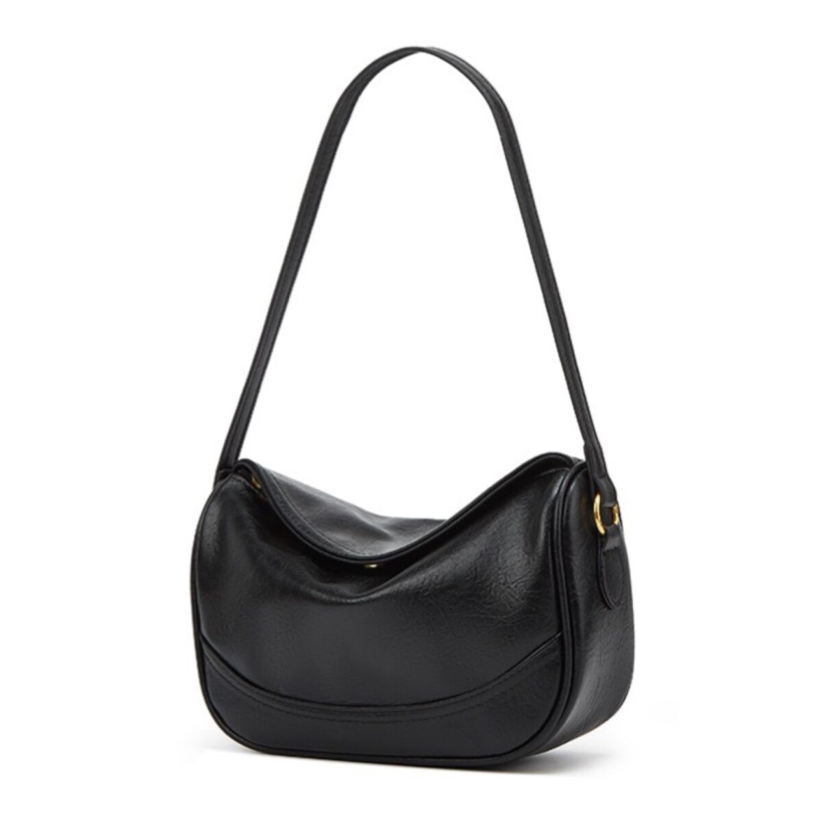 Coffee brown curved flap shoulder bag with buckle strap – EB34 – photo 4