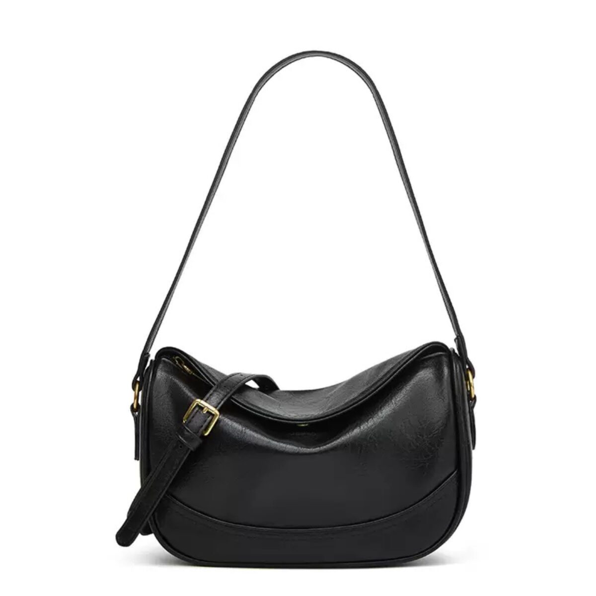 Coffee brown curved flap shoulder bag with buckle strap – EB34 – photo 2