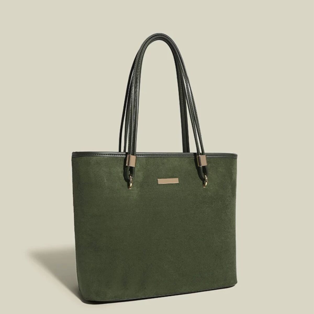 Olive green tote shoulder bag with gold-tone hardware – EB20 – photo 2