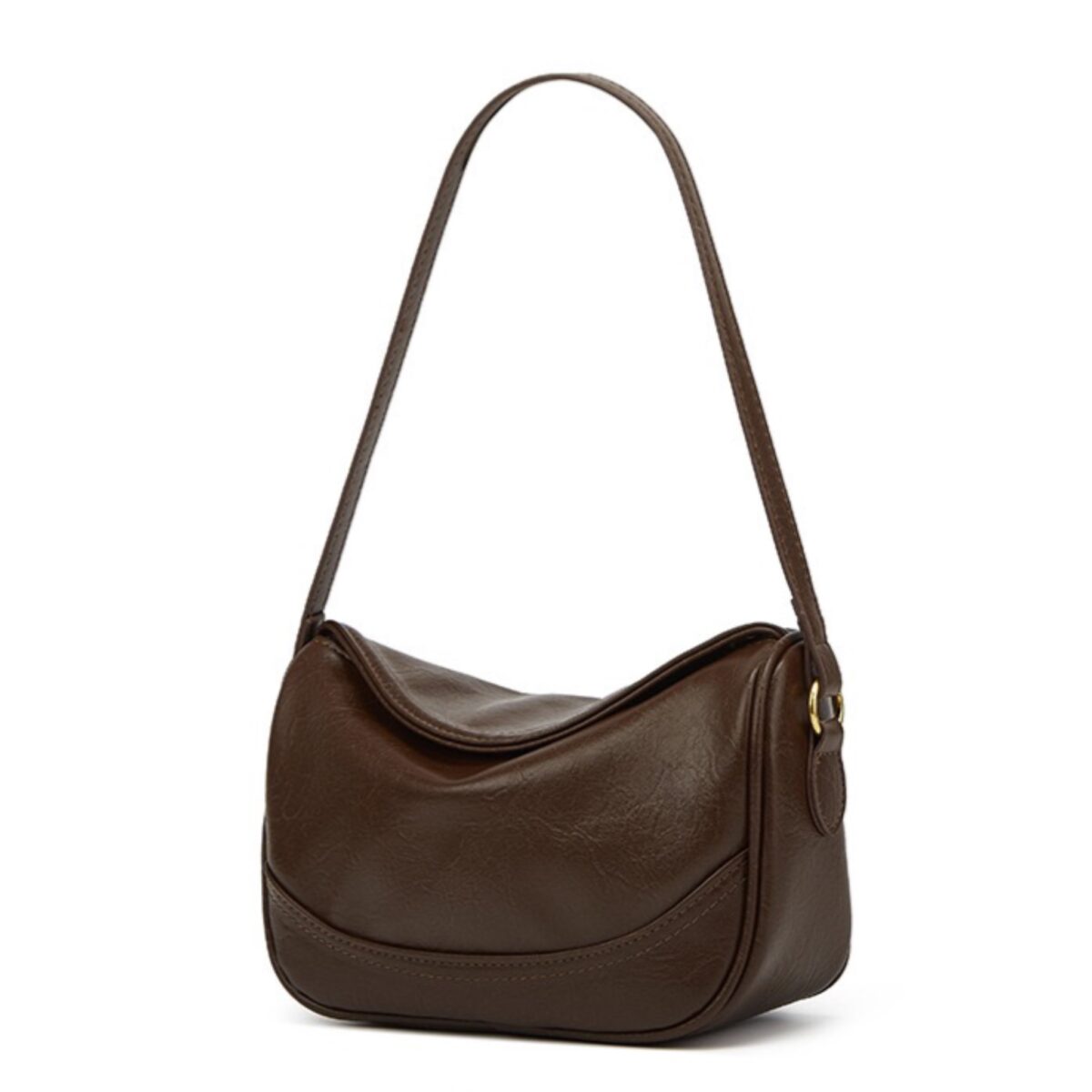 Coffee brown curved flap shoulder bag with buckle strap – EB34 – photo 3