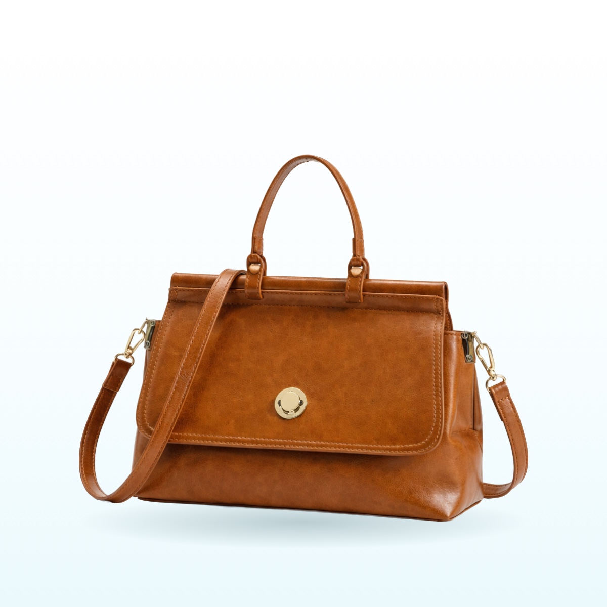 Brown structured flap handbag with shoulder strap – EB51