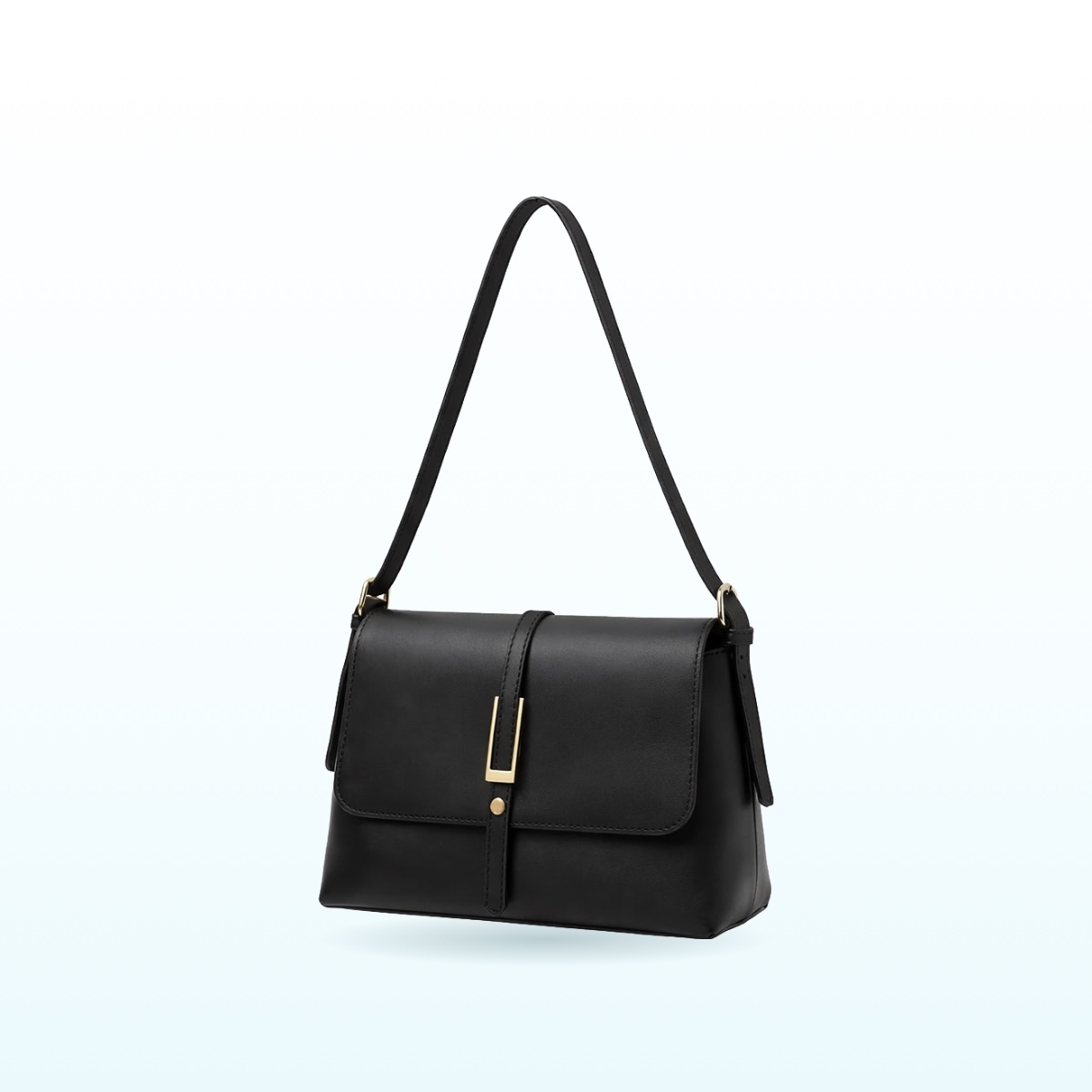 Black flap shoulder bag with gold-tone strap detail – EB57