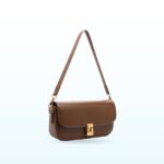 Brown retro flap shoulder bag with gold-tone clasp – EB60