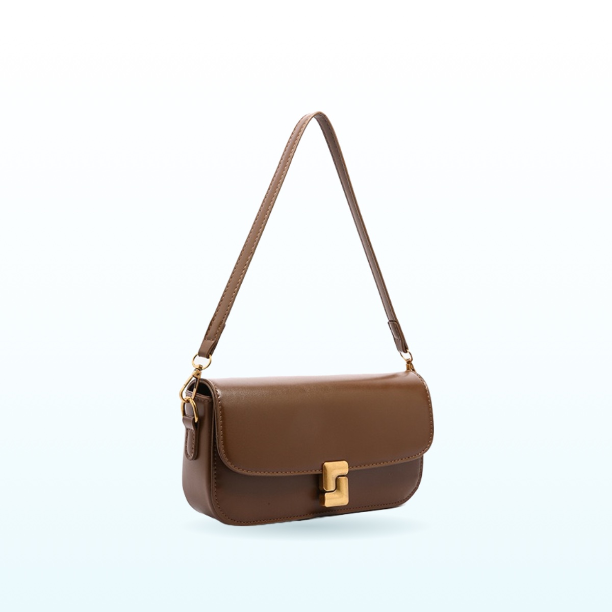 Brown retro flap shoulder bag with gold-tone clasp – EB60