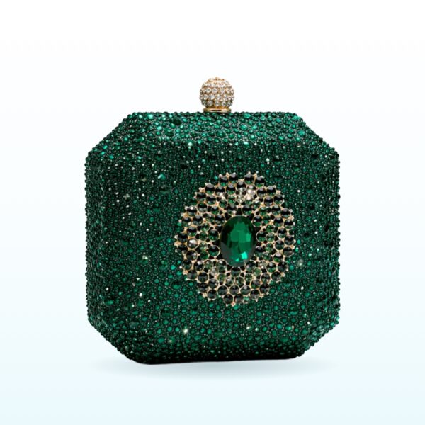 Green crystal embellished box clutch with gem centrepiece – EB64