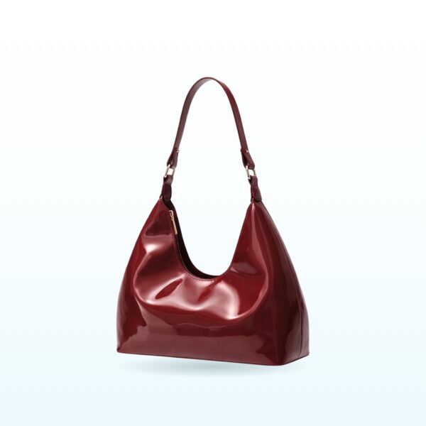 Wine red glossy slouch shoulder bag with gold hardware – EB68