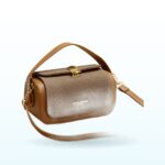 Small square PU vegan leather shoulder bag with covered top and single strap in Brown