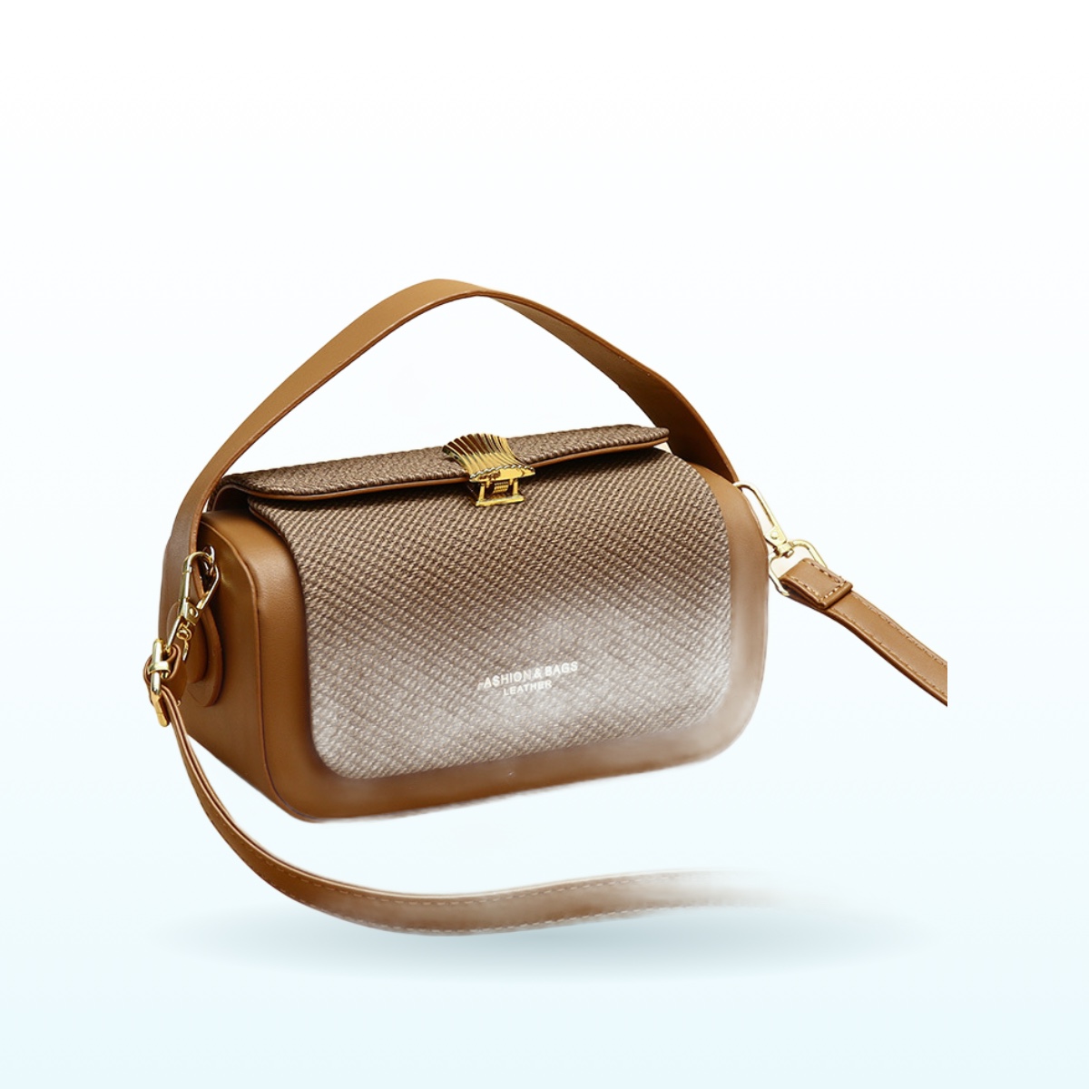 Small square PU vegan leather shoulder bag with covered top and single strap in Brown