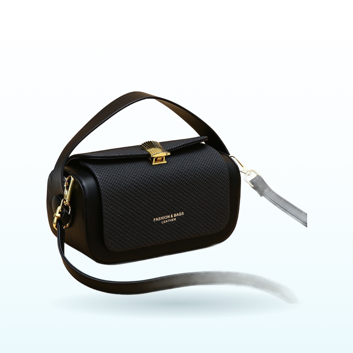 Small square PU vegan leather shoulder bag with covered top and single strap