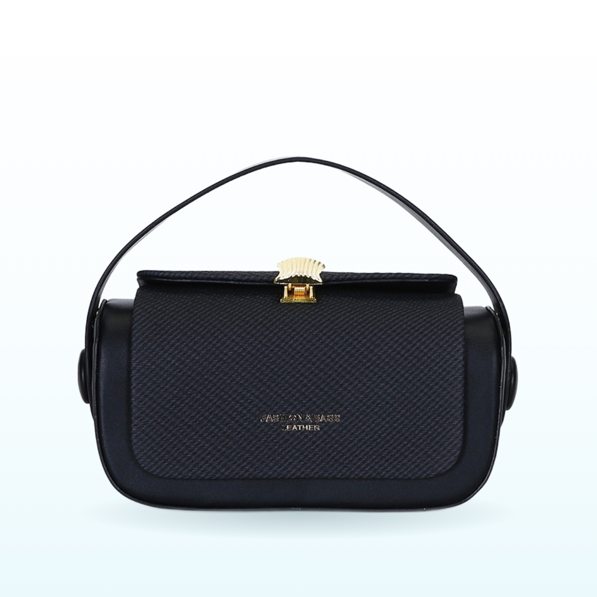Small square PU vegan leather shoulder bag with covered top and single strap in Black